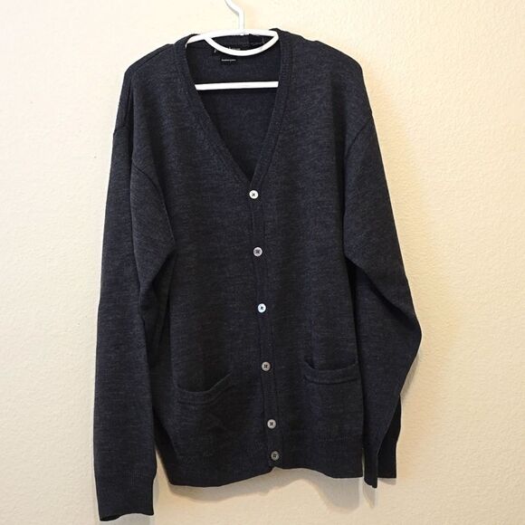 Joseph & Lyman XL 100% Wool Sweater Cardigan Gray Button V-Neck men's Knit - Picture 1 of 8
